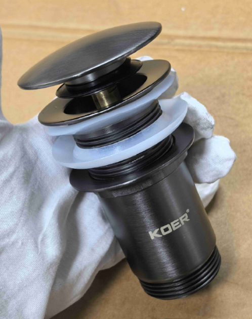 Донний клапан для раковини з переливом KOER PW-07-07 автоматичний (Click-Clack) (Колір графітовий) 1 1/4'' (KR6483) - изображение 5