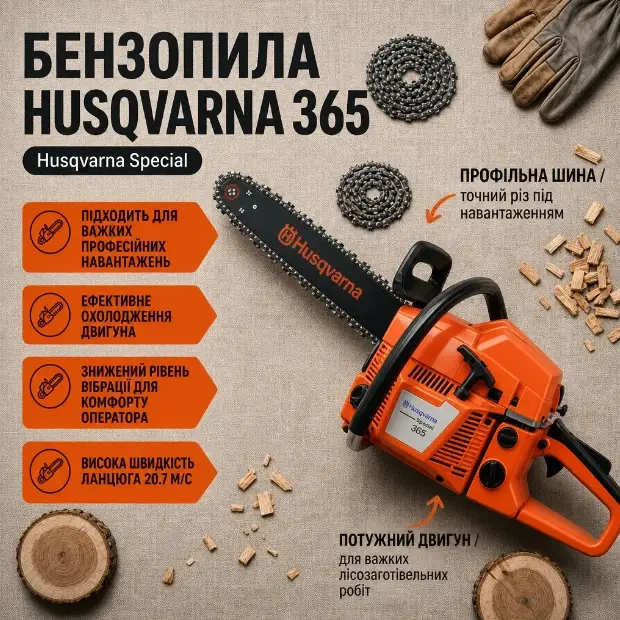Бензопила Husqvarna 365 XP | Професійна бензопила для дров та дерева - зображення 2
