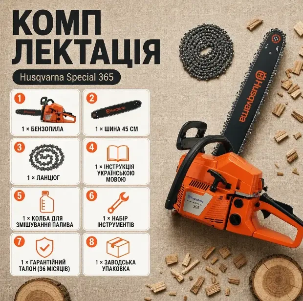 Бензопила Husqvarna 365 XP | Професійна бензопила для дров та дерева - зображення 4