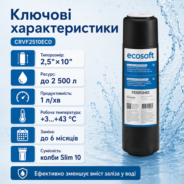 Змінний елемент Ecosoft 10 дюймів для очищення води від заліза - изображение 2