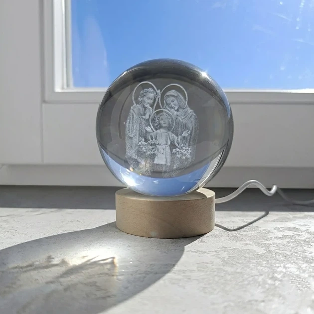 3D Кристал Святе Сімейство з LED підсвічуванням на дерев'яній підставці USB 10*8*2 см Гранд Презент MH-Q0198-5-8D - изображение 5
