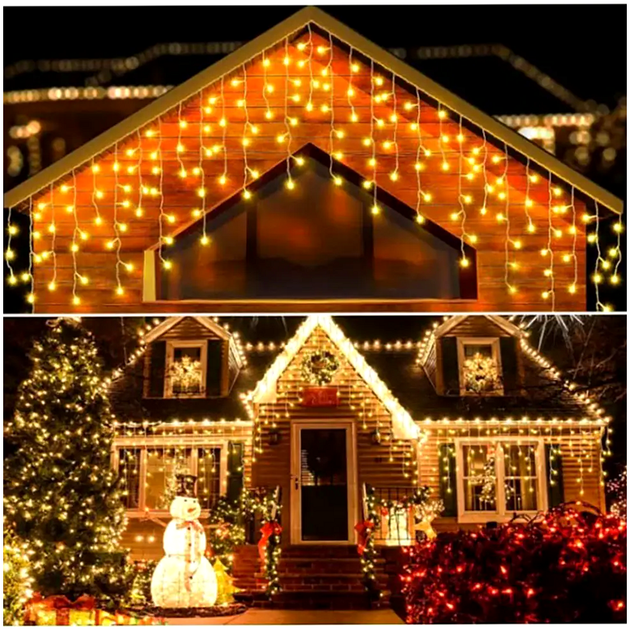 Светодиодная гирлянда-бахрома 12 м 200 LED для украшения дома теплый белый LS-1745 - изображение 7