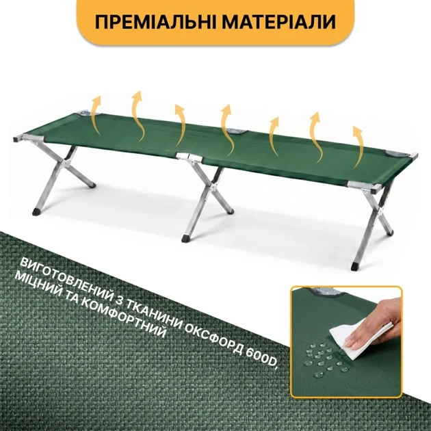 Армійська похідна розкладачка LEOBRO до 150 кг Темно-зелена (LB-MC-B1-GRN) (LEO_LB-MC-B1-GRN) - Фото 3 Армійська похідна розкладачка LEOBRO до 150 кг Темно-зелена (LB-MC-B1-GRN) (LEO_LB-MC-B1-GRN) - изображение 3