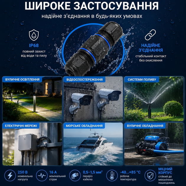 З'єднувач кабельний водонепроникний IP68, герметичний роз'єм для кабелю 3,5–10 мм 2 шт - зображення 5
