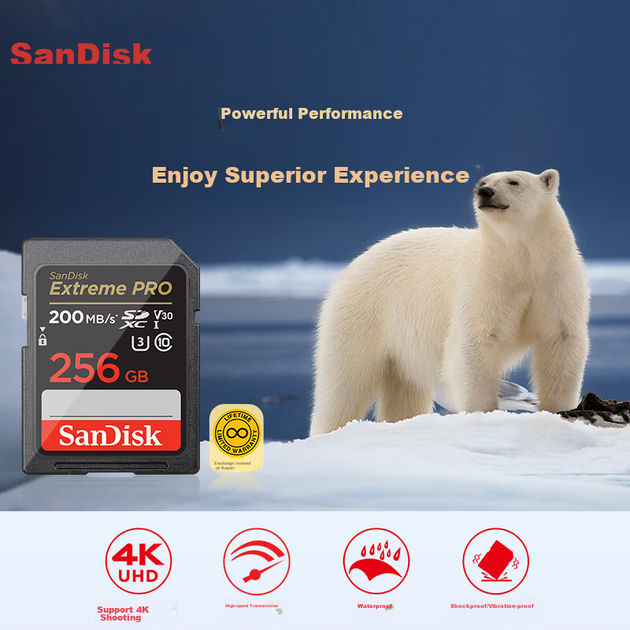 Карта памяти SANDISK Extreme Pro SDXC 256GB Class 10 UHS-I U3 V30 A2 (SDSDXXY-256G-ZN4IN) - Фото 3 Карта памяти SANDISK Extreme Pro SDXC 256GB Class 10 UHS-I U3 V30 A2 (SDSDXXY-256G-ZN4IN) - изображение 3