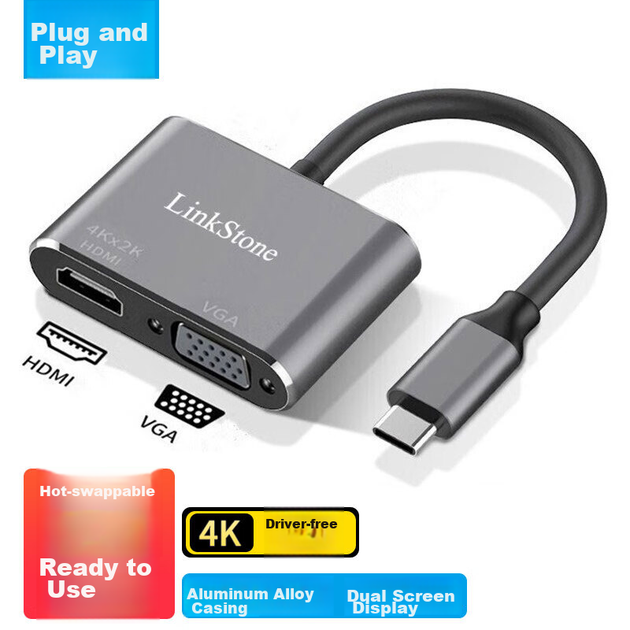 Хаб LinkStone Type-C HDMI/VGA 4K, для Apple/MacBook/iPhone/iPad/Huawei/TV - изображение 10