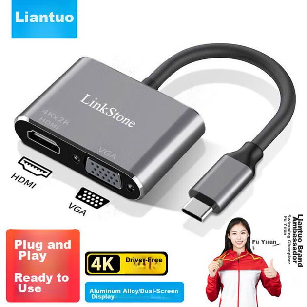 Хаб LinkStone Type-C HDMI/VGA 4K, для Apple/MacBook/iPhone/iPad/Huawei/TV - изображение 11