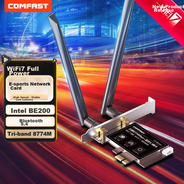 Бездротова мережева карта COMFAST WIFI7, гігабітний внутрішній PCIe дводіапазонний 5G високошвидкісний BE8800, бездротовий Bluetooth 5.4 двовхідний WiFi приймач, CF-BE200 - зображення 4
