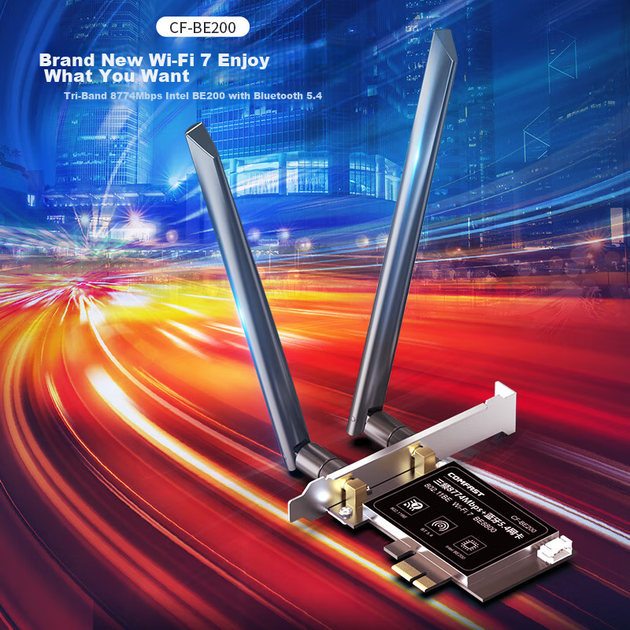 Бездротова мережева карта COMFAST WIFI7, гігабітний внутрішній PCIe дводіапазонний 5G високошвидкісний BE8800, бездротовий Bluetooth 5.4 двовхідний WiFi приймач, CF-BE200 - зображення 5