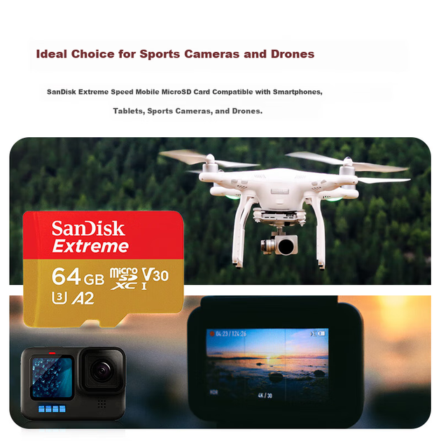 Карта памяти SANDISK Extreme microSDXC 64GB UHS-I U3 V30 A2 (SDSQXA2-064G-ZN6MA) - Фото 4 Карта памяти SANDISK Extreme microSDXC 64GB UHS-I U3 V30 A2 (SDSQXA2-064G-ZN6MA) - изображение 4