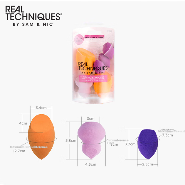Губки для макіяжу Real Techniques Magic Blending Sponge, набір з 6 штук, багатофункціональні - изображение 7