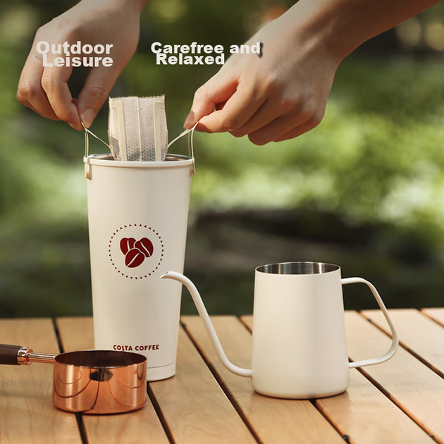 Кавоварка JD Original Pour-Over, домашній кавник для крапельного заварювання, чайник з нержавіючої сталі 304 з довгим носиком та тонким горлом, 350 мл, кремово-білий - зображення 7