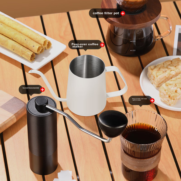 Кавоварка JD Original Pour-Over, домашній кавник для крапельного заварювання, чайник з нержавіючої сталі 304 з довгим носиком та тонким горлом, 350 мл, кремово-білий - зображення 8
