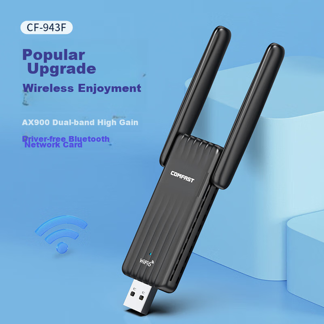 COMFAST WiFi6 Plug-And USB беспроводной сетевой адаптер Bluetooth 5.3 с двумя входами и двумя высокочувствительными внешними антеннами для настольных компьютеров и ноутбуков, WiFi приемник-передатчик CF-943F - Фото 5 COMFAST WiFi6 Plug-And USB беспроводной сетевой адаптер Bluetooth 5.3 с двумя входами и двумя высокочувствительными внешними антеннами для настольных компьютеров и ноутбуков, WiFi приемник-передатчик CF-943F - изображение 5