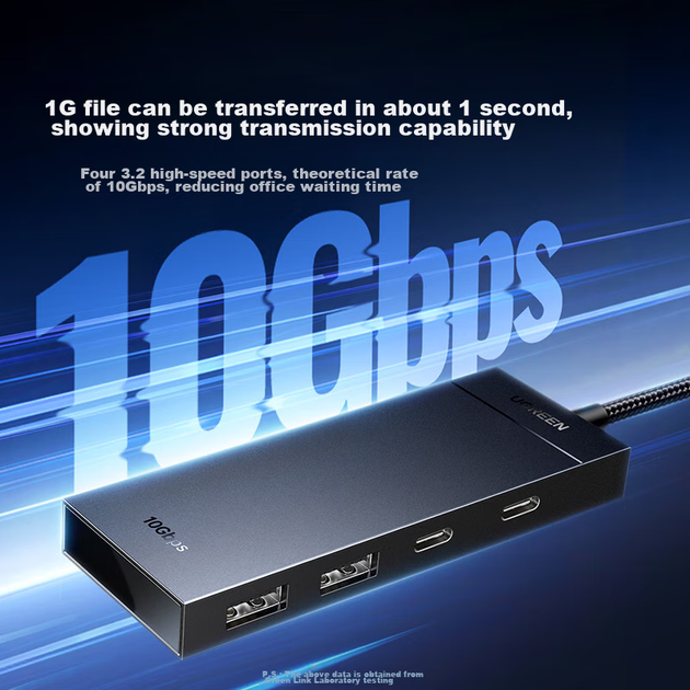 UGREEN USB 3.2 Hub Splitter, 10 Гбит/с высокоскоростная док-станция расширения с несколькими интерфейсами, концентратор 3.2 Gen2, удлинительный кабель для ноутбука. - изображение 4