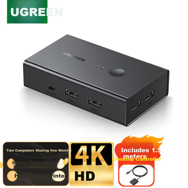 KVM-перемикач UGREEN 90809 2-портовий HDMI 4K 60 Гц - Фото 6 KVM-перемикач UGREEN 90809 2-портовий HDMI 4K 60 Гц - зображення 6