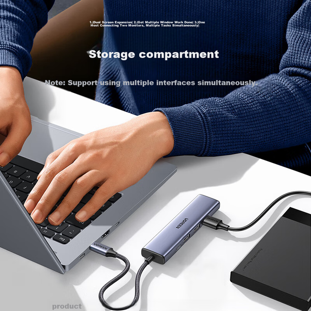 Док-станция расширения UGREEN Type-C, разветвитель USB-C 3.0, 4-портовый адаптер-концентратор, совместима с ноутбуками Apple 17/16, планшетами Mac и iPad. - Фото 7 Док-станция расширения UGREEN Type-C, разветвитель USB-C 3.0, 4-портовый адаптер-концентратор, совместима с ноутбуками Apple 17/16, планшетами Mac и iPad. - изображение 7