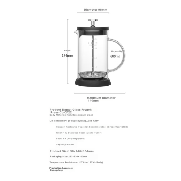 Кофеварка CLITON Glass French Press с фильтром-корзиной, домашняя кофемашина с фильтром для заваривания кофе методом пуровер. - изображение 9