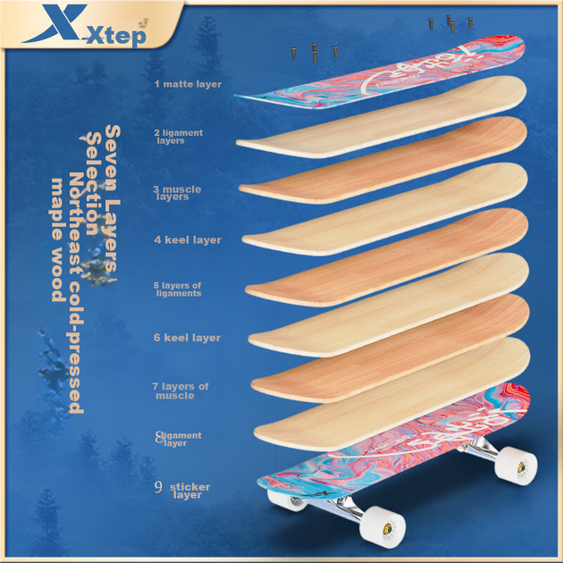 Дитячий скейтборд XTEP Double Kick Tail, професійна модель для хлопчиків та дівчаток, підходить для підлітків та початківців [Необхідний для курсів скейтбордингу в початковій та середній школі] - изображение 7