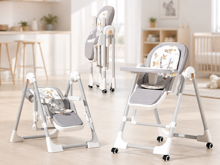 Стульчик для кормления BabyChair с регулируемой спинкой и столиком, шезлонг, колеса, складной X-715 / Стульчик-шезлонг для кормления / Детское кресло с регулируемой спинкой и столиком - изображение 4