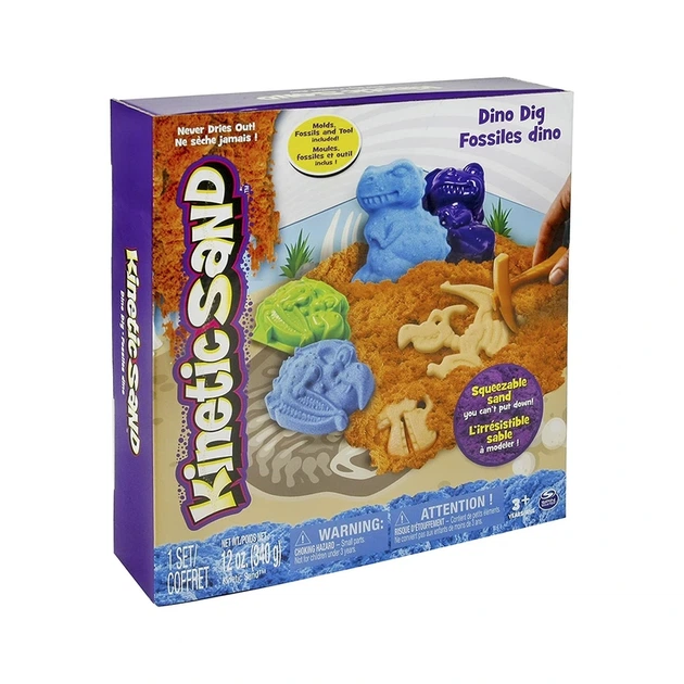 Набір піску для дитячої творчості - KINETIC SAND DINO (блакитний, коричневий, аксесуари, 340 г) - Фото 5 Набір піску для дитячої творчості - KINETIC SAND DINO (блакитний, коричневий, аксесуари, 340 г) - изображение 5