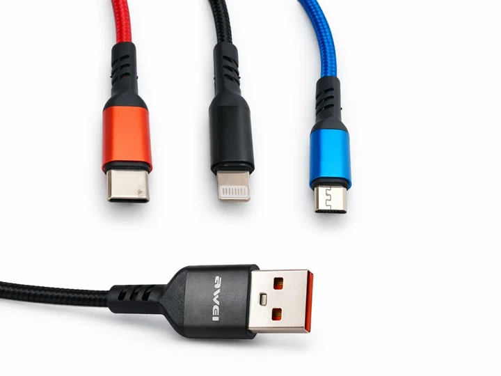 Кабель AWEI CL-971 3 в 1 USB - USB Type-C / Lightning / Micro USB, 2.4A, 1.2 м - Фото 1 Кабель AWEI CL-971 3 в 1 USB - USB Type-C / Lightning / Micro USB, 2.4A, 1.2 м - изображение 1