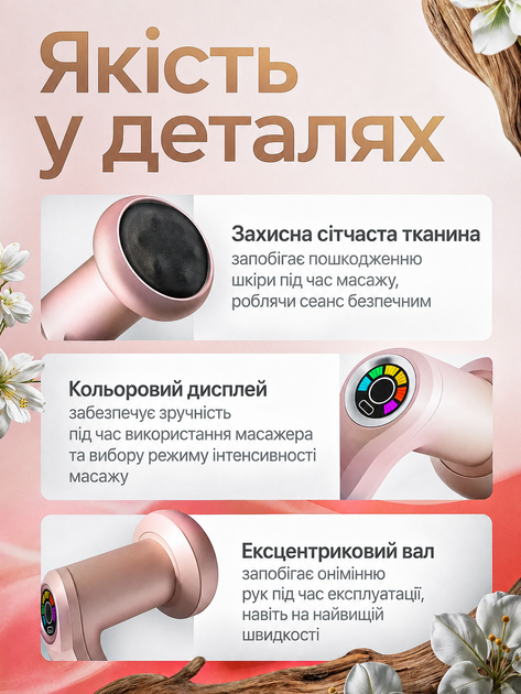 Массажер для тела антицеллюлитный с 5 сменными насадками вибромассажер для спины профессиональный массаж шеи ног рук аккумуляторный беспроводной BRS Pink - Фото 2 Массажер для тела антицеллюлитный с 5 сменными насадками вибромассажер для спины профессиональный массаж шеи ног рук аккумуляторный беспроводной BRS Pink - изображение 2