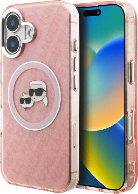 Etui plecki Karl Lagerfeld IML Glitter Karl & Choupette Heads Logo MagSafe do Apple iPhone 16 Pink (KLHMP16SHMKBKCHP) - Zdjęcie 1 Etui plecki Karl Lagerfeld IML Glitter Karl & Choupette Heads Logo MagSafe do Apple iPhone 16 Pink (KLHMP16SHMKBKCHP) - obraz 1