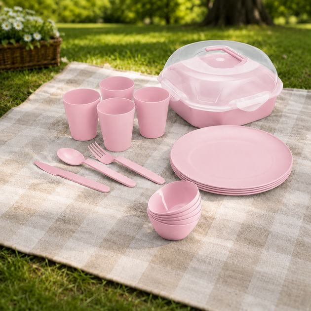 Набор для пикника на 4 персоны, 26 предметов, Розовый (108-PINK) - изображение 3