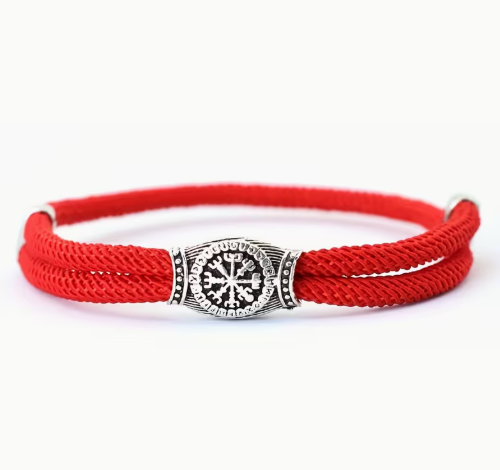 Браслет для чоловіків із паракорду та сталі VIKING RED червоний із Рунами - изображение 2