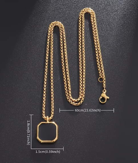 Чоловічий квадратний кулон, підвіска з ланцюжком Square GOLD - Фото 4 Чоловічий квадратний кулон, підвіска з ланцюжком Square GOLD - зображення 4