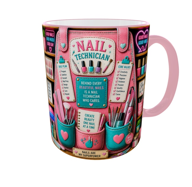 Кружка (чашка) с принтом Nail Technician Organizer – Professional Organizer Collection | Подарок мастеру маникюра, нейл-мастеру | Керамическая 330 мл(розовая ручка) - изображение 7