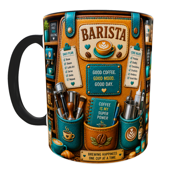 Кружка (чашка) с принтом Barista Organizer – Professional Organizer Collection | Подарок бариста, кофеману | Керамическая 330 мл(черная ручка) - изображение 6