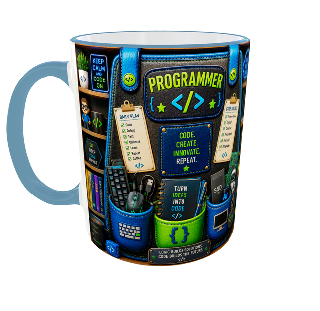 Кружка (чашка) с принтом Programmer Organizer – Professional Organizer Collection | Подарок программисту, разработчику, IT-специалисту | Керамическая 330 мл(голубаяа ручка) - изображение 3