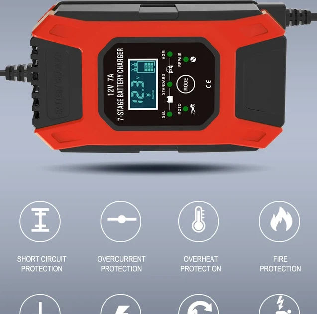 Зарядное устройство автомобильное Foxsur FBC1207D 12V/7А Автоматическое импульсное с функцией восстановления Red (19426) - изображение 10