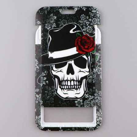 Бейдж для карт и пропусков пластиковый вертикальный Skull & Rose с ремешком на шею и карабином, Черный (IT'S TIME TO JOKE) - изображение 2
