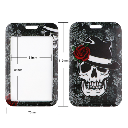 Бейдж для карт и пропусков пластиковый вертикальный Skull & Rose с ремешком на шею и карабином, Черный (IT'S TIME TO JOKE) - изображение 6