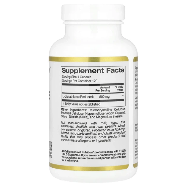 Відновлений L-глутатіон California Gold Nutrition (L-Glutathione) 500 мг 120 вегетаріанських капсул (CGN-01898) - изображение 2