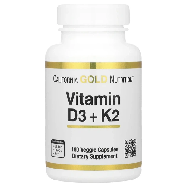 Вітаміни D3 і K2 MK-7 California Gold Nutrition (Vitamin D3 & K2) 180 рослинних капсул (CGN-02333) - Фото 1 Вітаміни D3 і K2 MK-7 California Gold Nutrition (Vitamin D3 & K2) 180 рослинних капсул (CGN-02333) - зображення 1