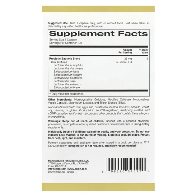 Пробіотики California Gold Nutrition (LactoBif® 5) 5 млрд КУО 120 вегетаріанських капсул (CGN-02522) - зображення 2