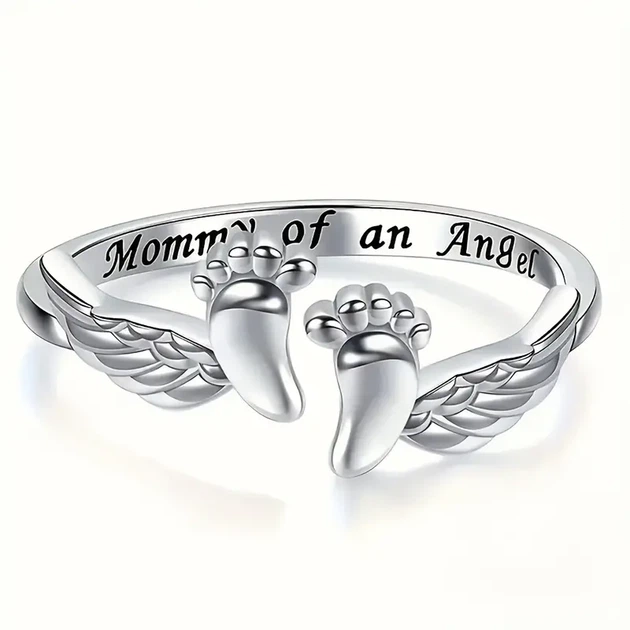 Каблучка біжутерна "Ангельскі ніжки" регульований розмір, сріблястий - изображение 2