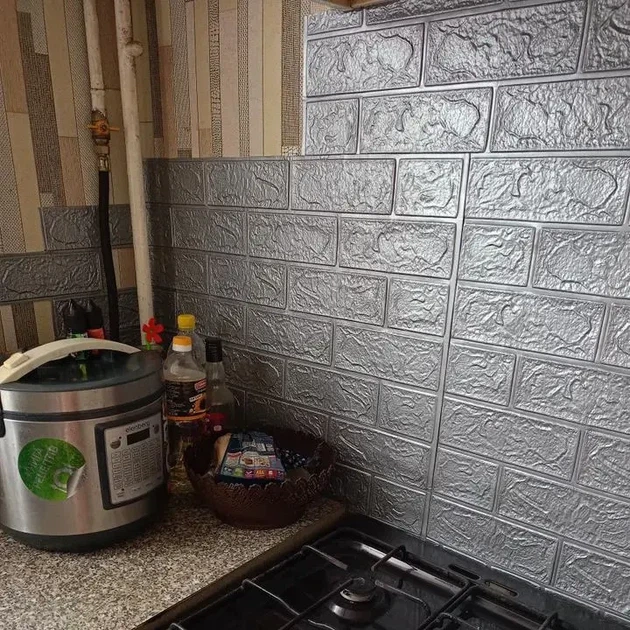 Самоклеящиеся 3D панели Серая кирпич 70×77см - изображение 6