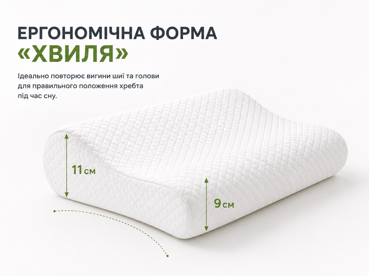 Ортопедическая подушка с эффектом памяти для сна Memory Foam. Дополнительная защитная наволочка в подарок. - Фото 2 Ортопедическая подушка с эффектом памяти для сна Memory Foam. Дополнительная защитная наволочка в подарок. - изображение 2