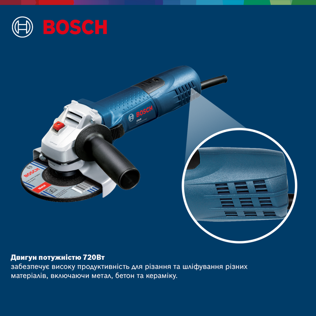 Кутова шліфмашина Bosch GWS 7-125 720 Вт 11000 об/хв (0601388108) - Фото 2 Кутова шліфмашина Bosch GWS 7-125 720 Вт 11000 об/хв (0601388108) - зображення 2