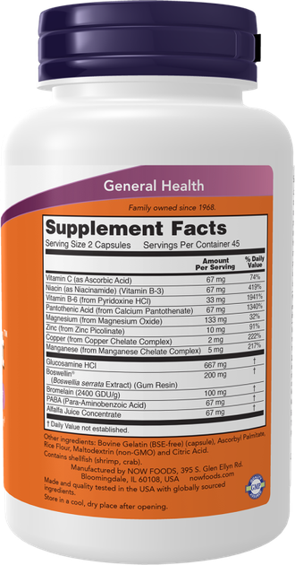 Suplement diety Now Foods Joint Support z glukozaminą, boswelliną i bromelainą 90 kapsułek (733739032904) - obraz 2