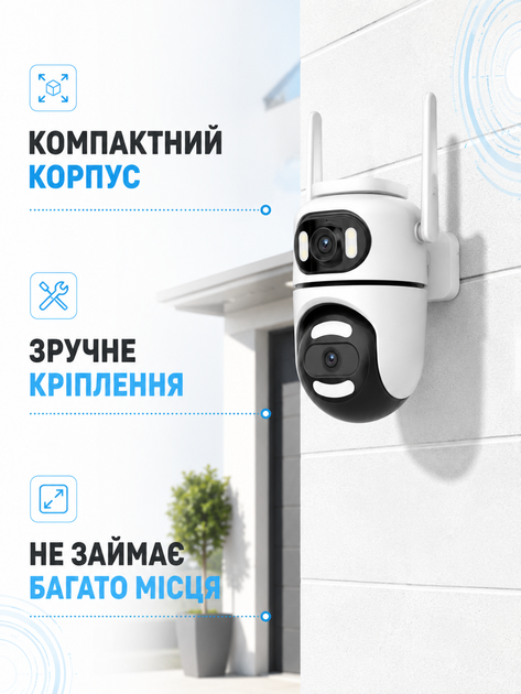 Камера видеонаблюдения Wi-Fi 360° поворотная с двумя объективами Dual Lens, PTZ, AI-детекцией движения до 30 м, управлением через приложение и поддержкой смартфона, белая (49676117) - изображение 5