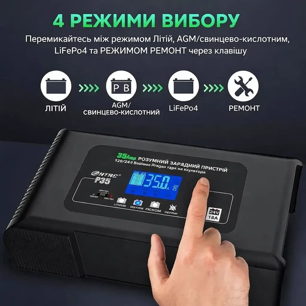 Универсальное зарядное устройство HTRC P35 12V/24V для АКБ LiFePO4 AGM GEL (3512) - изображение 9