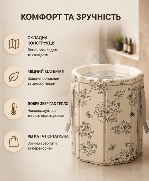 Ванночка для ног складная с ручкой сумка для распаривания ведро для педикюра глубокая спа ванна портативная емкость тазик контейнер для домашнего ухода расслабления стоп - изображение 2