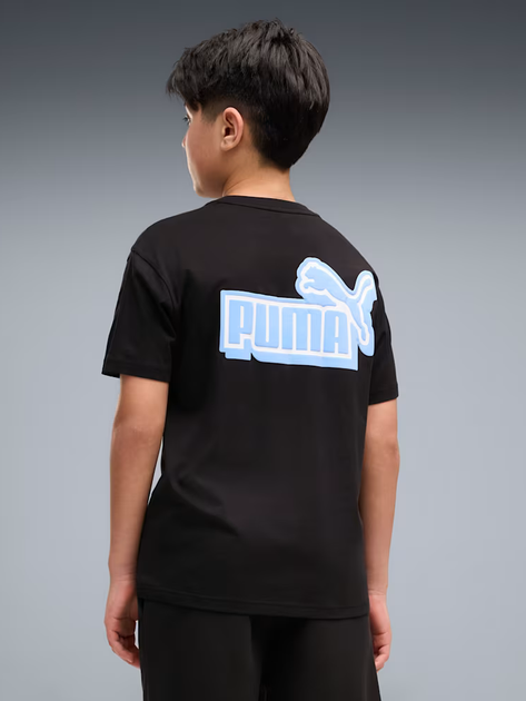 Детская футболка для мальчика Puma Essentials Logo Lab 69338851 134-140 см Black/Blue guppy (4070033323960) - Фото 2 Детская футболка для мальчика Puma Essentials Logo Lab 69338851 134-140 см Black/Blue guppy (4070033323960) - изображение 2
