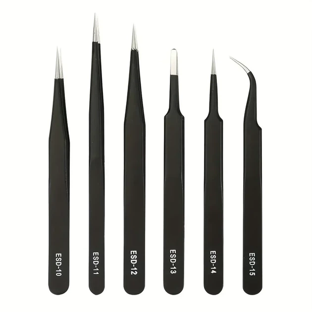 Набір антистатичних пінцетів ESD-10 / ESD-11 / ESD-12 / ESD-13 / ESD-14 / ESD-15 для електроніки та пайки, 6 шт - Фото 2 Набір антистатичних пінцетів ESD-10 / ESD-11 / ESD-12 / ESD-13 / ESD-14 / ESD-15 для електроніки та пайки, 6 шт - зображення 2